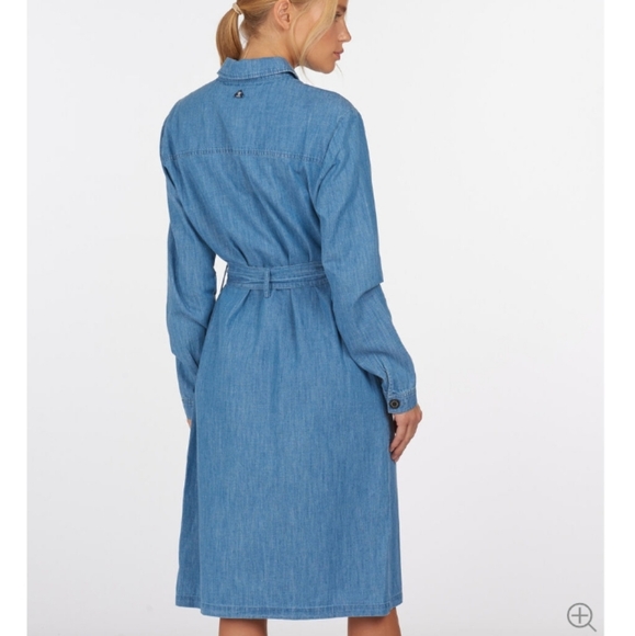 Barbour Tynemouth Denim Utility Shirt Midi Dress In Authentic Wash 10 - Picture 2 of 16